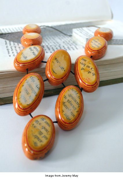 beads made from laminated book pages