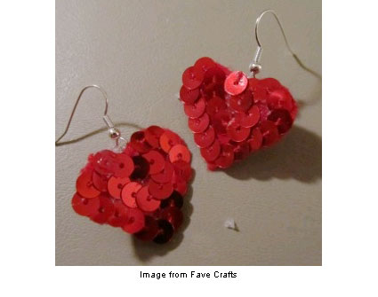 Sequined heart earrings from Fave Crafts