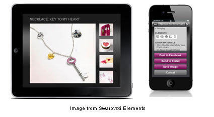 photos of iPad and iPhone displaying Swarovski Elements app