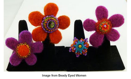 felted, beaded rings from Jeannette Cook