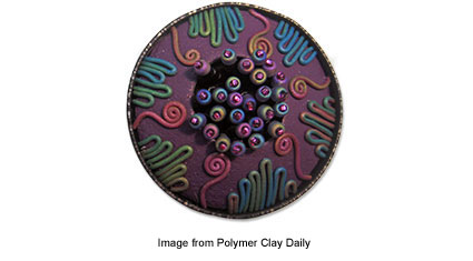 Libby Mills polymer clay bezel pendant with seed beads