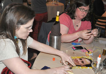 Janna and Julie hard at work making over Sewing Editor Anne Weaver.