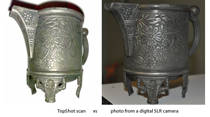 TopShot scan compared to a high resolution digital SLR camera image.