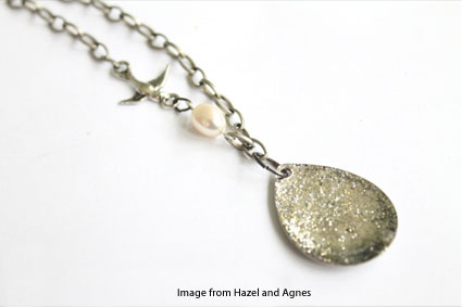 sparkling raindrop pendant from Hazel and Agnes