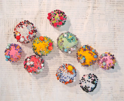 Beaded fabric beads from Alma Stoller