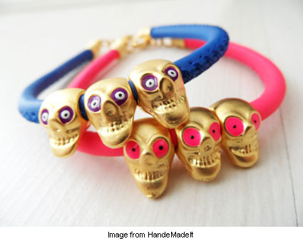 golden and neon skull bracelets from HandeMadeIt