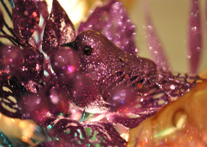 glittered purple bird floral pick