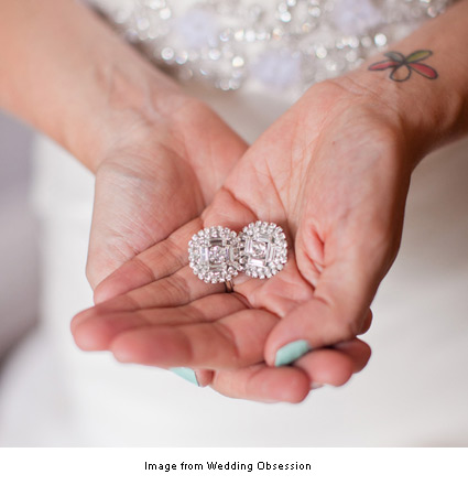 DIY glam rhinestone earrings as seen at Wedding Obsession