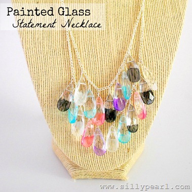 Painted Glass Teardrop Statement Necklace